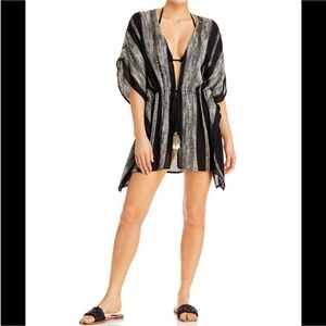 Surf Gypsy Tie Front Cover-Up Black and Gray Size Medium